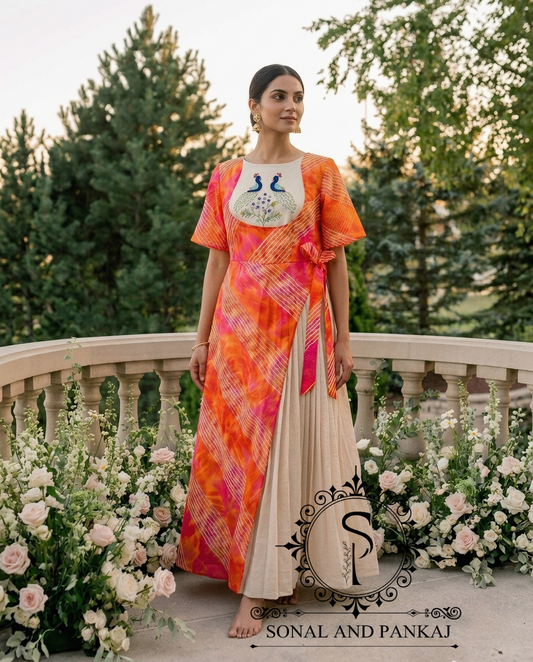Gotta Patti Hand Embroidered Leheriya Floor Length On Sale - KT01489 (Orange)