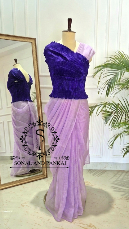 Desi Girl Vibe - Amethyst Kissed Lavender Pre-pleated Saree - SA01719