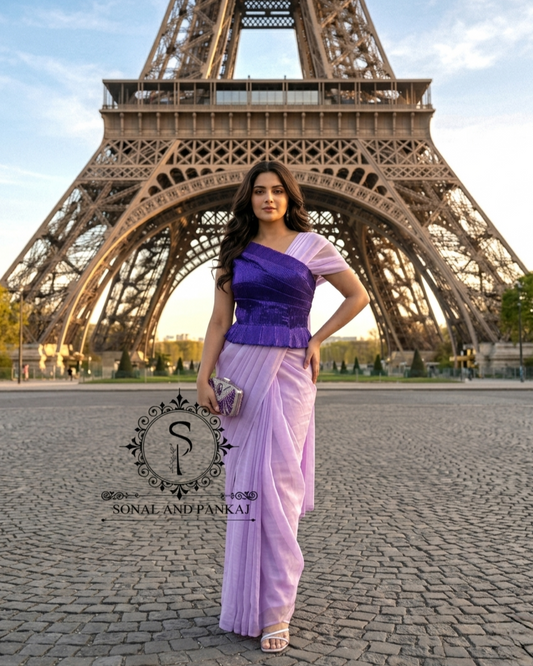 Desi Girl Vibe - Amethyst Kissed Lavender Pre-pleated Saree - SA01719