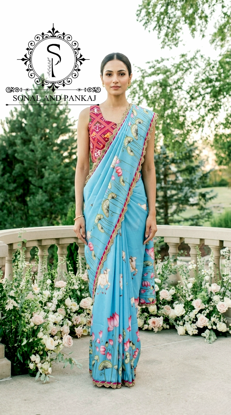 Pichwai Pandora - Patola Blouse & Turquoise Blue Saree - SA01723
