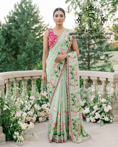 Pichwai Pandora - Patola Blouse & Pastel Green Saree - SA01721
