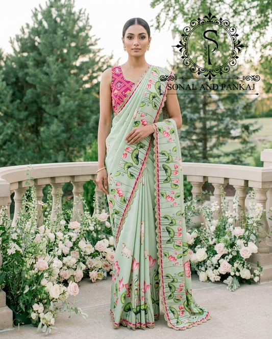 Pichwai Pandora - Patola Blouse & Pastel Green Saree - SA01721