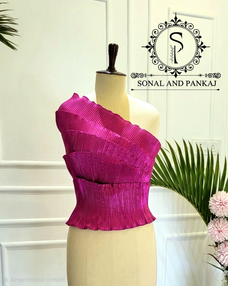 Desi Girl Vibe - Raspberry Pink Stretchable Top Only - SA01593 (Without Saree)