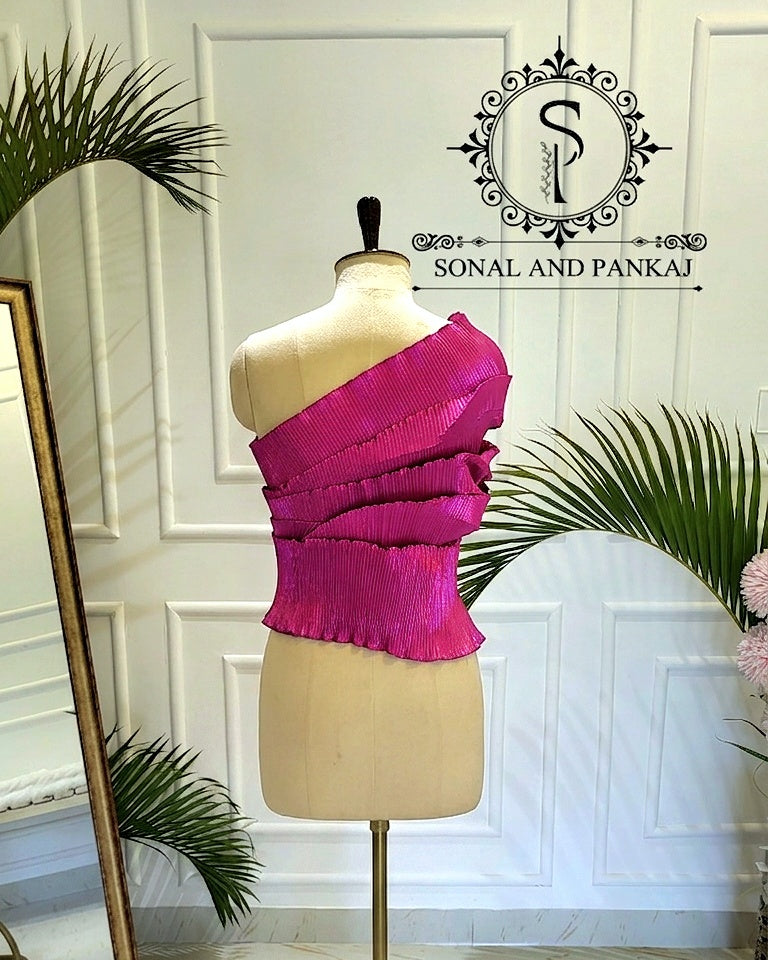 Desi Girl Vibe - Raspberry Pink Stretchable Top Only - SA01593 (Without Saree)