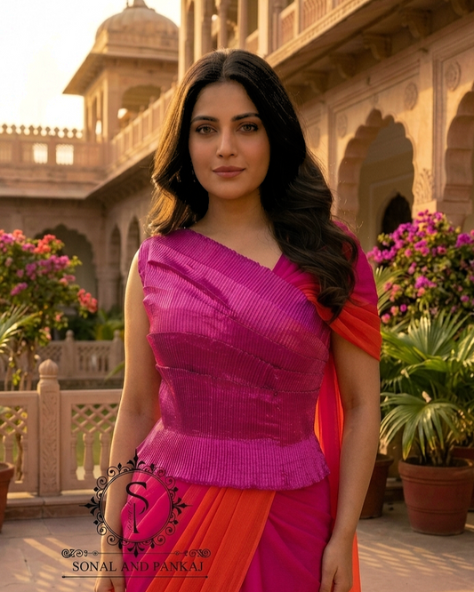 Desi Girl Vibe - Raspberry Pink Stretchable Top Only - SA01593 (Without Saree)