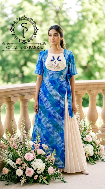 Caftan bleu à imprimé floral - RW01098