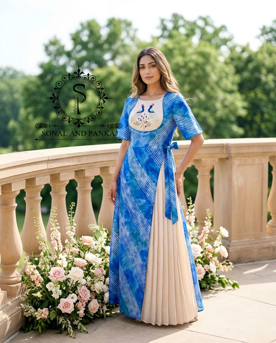 Caftan bleu à imprimé floral - RW01098