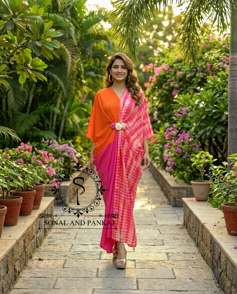 Caftan bleu à imprimé floral - RW01098