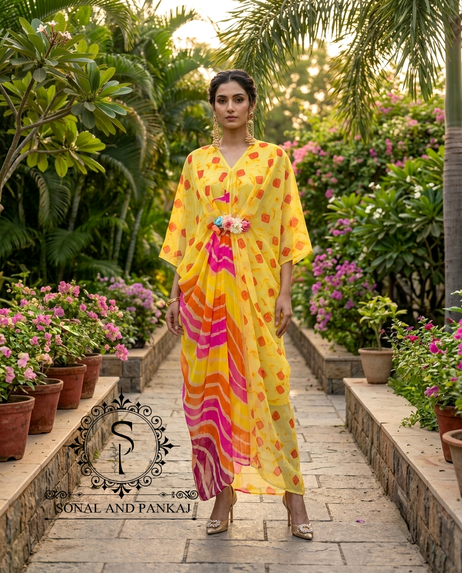 Pushpa - The Designer Bandhani Leheriya Kaftan - RW01752