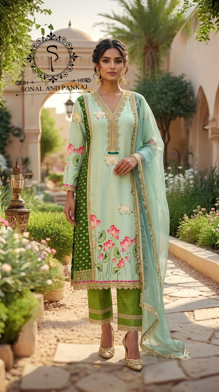The Mint Pichwai Vrindavan Suit - SU01761