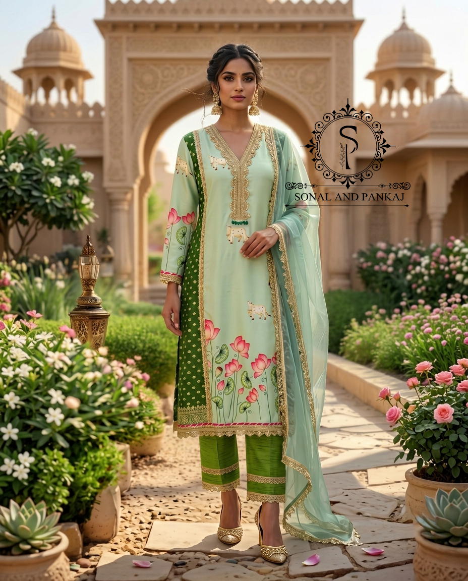 The Mint Pichwai Vrindavan Suit - SU01761