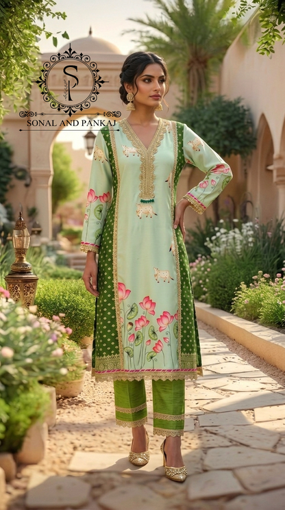 The Mint Pichwai Vrindavan Suit - SU01761