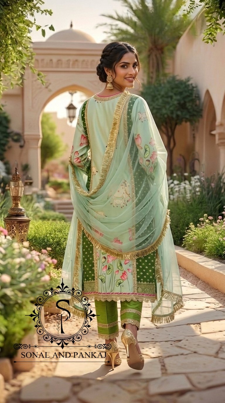 The Mint Pichwai Vrindavan Suit - SU01761