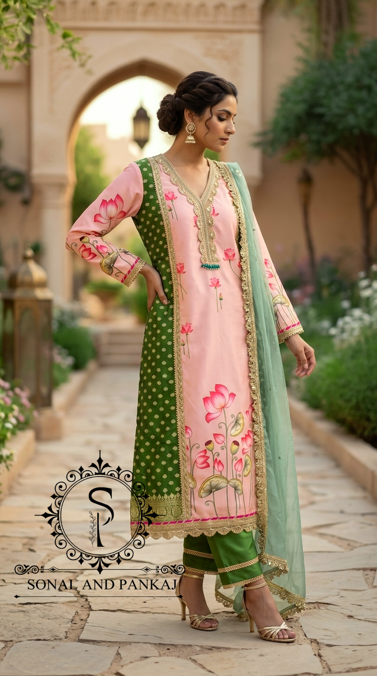 The Peach Pichwai Vrindavan Suit - SU01762