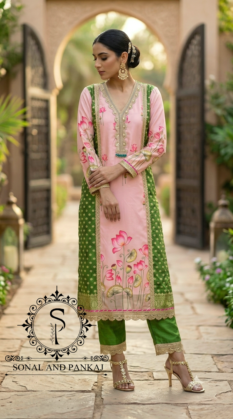The Peach Pichwai Vrindavan Suit - SU01762