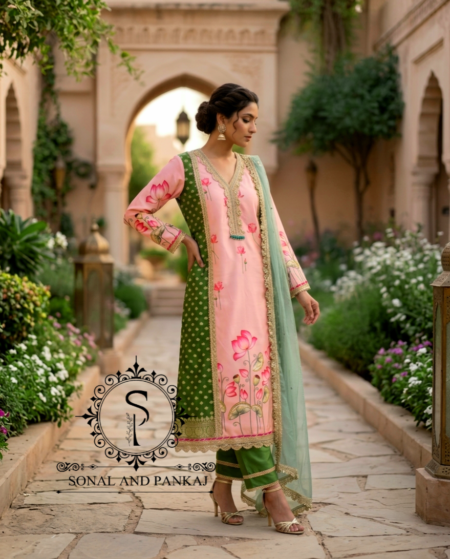 The Peach Pichwai Vrindavan Suit - SU01762