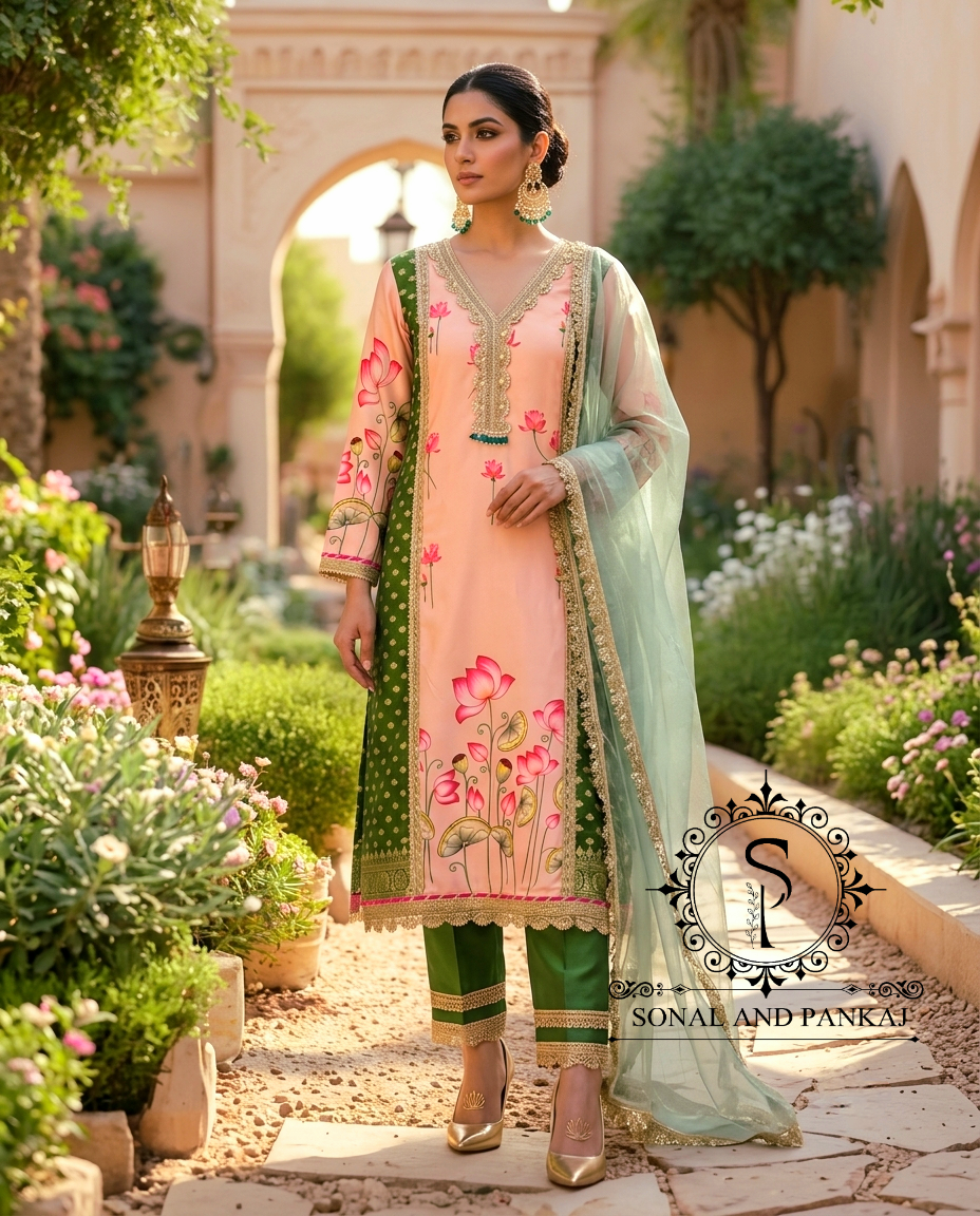 The Peach Pichwai Vrindavan Suit - SU01762