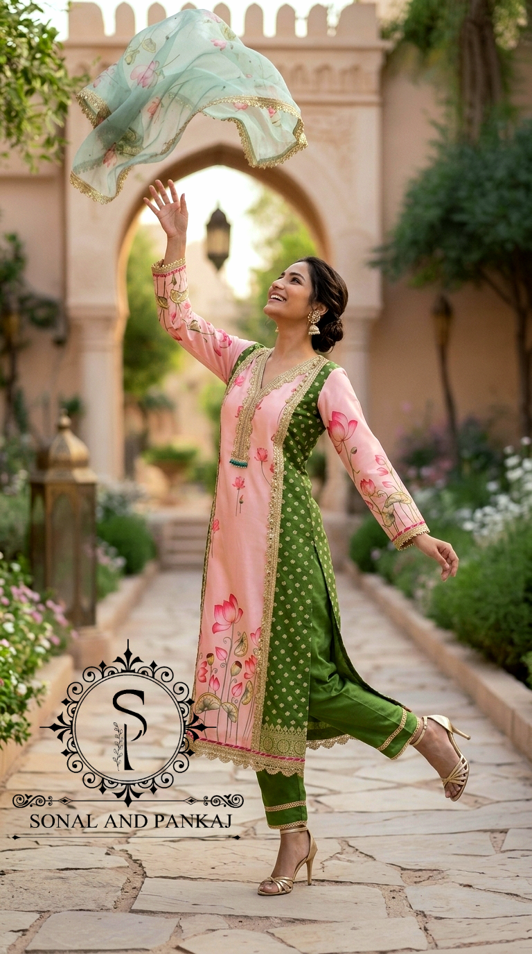The Peach Pichwai Vrindavan Suit - SU01762