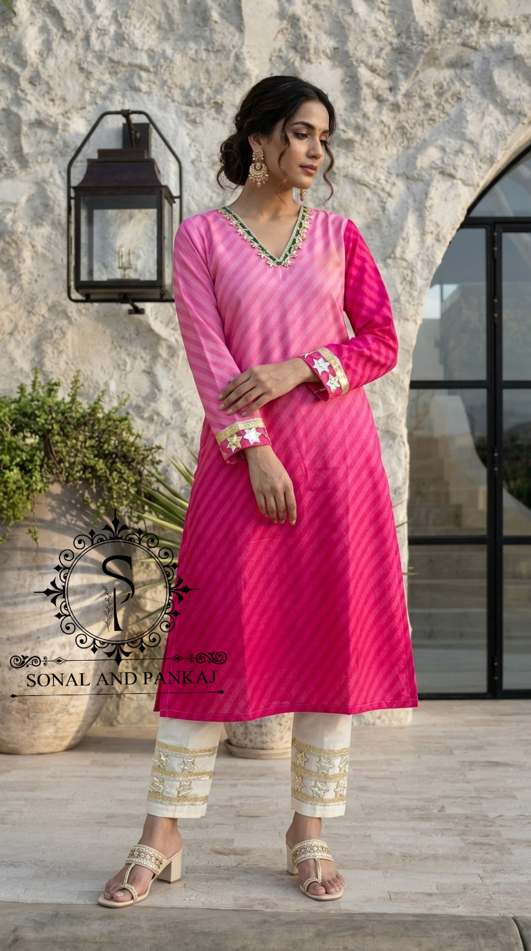 Ombre Pink Kurti & Pants On Sale - SU01767