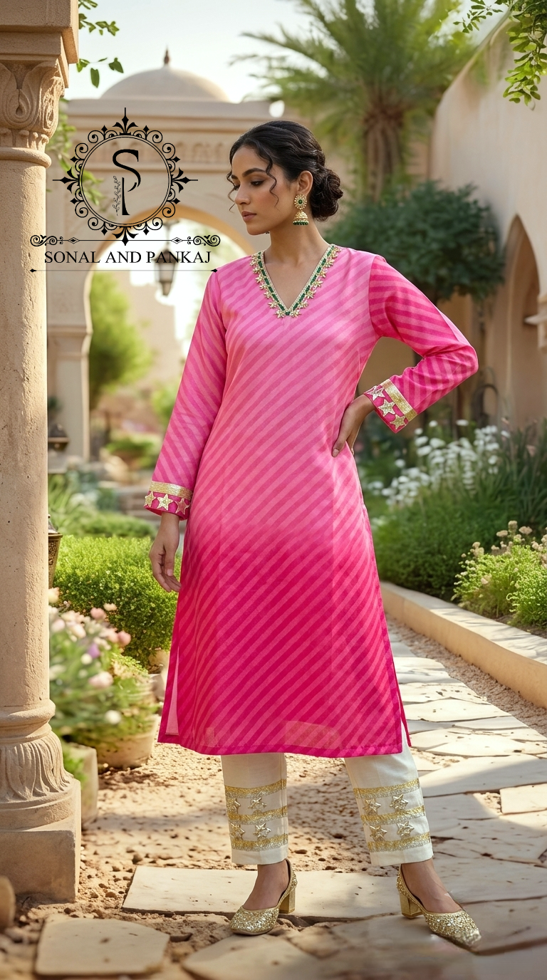 Ombre Pink Kurti & Pants On Sale - SU01767