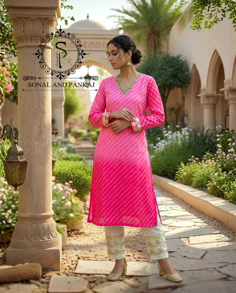 Ombre Pink Kurti & Pants On Sale - SU01767