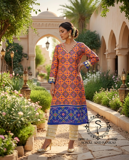 Patola Kudi - Kurti & Pants On Sale - SU01766(Orange)