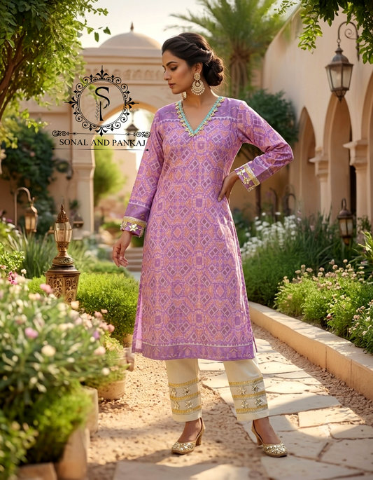 Patola Kudi - Kurti & Pants - SU01765(Lavender)