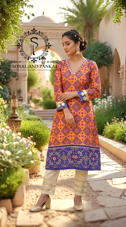 Patola Kudi - Kurti & Pants On Sale - SU01766(Orange)