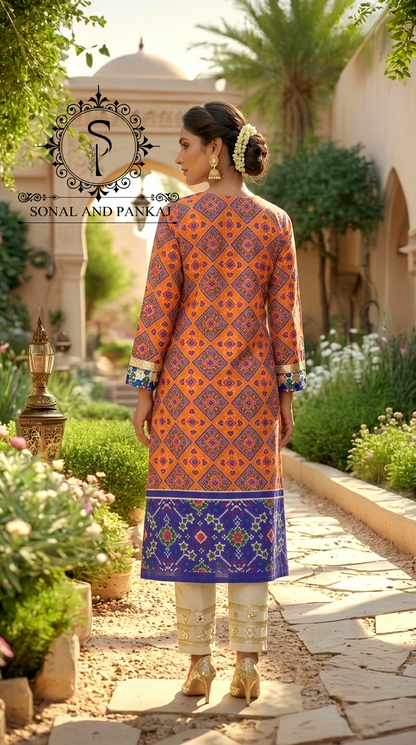 Patola Kudi - Kurti & Pants On Sale - SU01766(Orange)