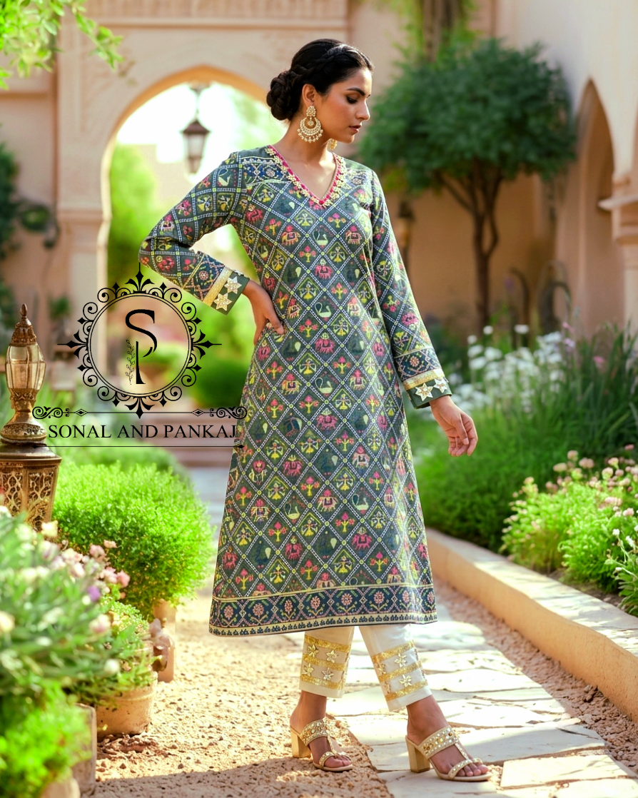 Patola Kudi - Kurti & Pants - SU01764(Sage Green)