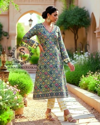 Patola Kudi - Kurti & Pants - SU01764(Sage Green)