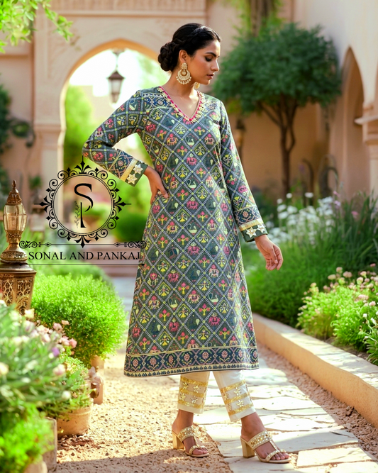 Patola Kudi - Kurti & Pants - SU01764(Sage Green)