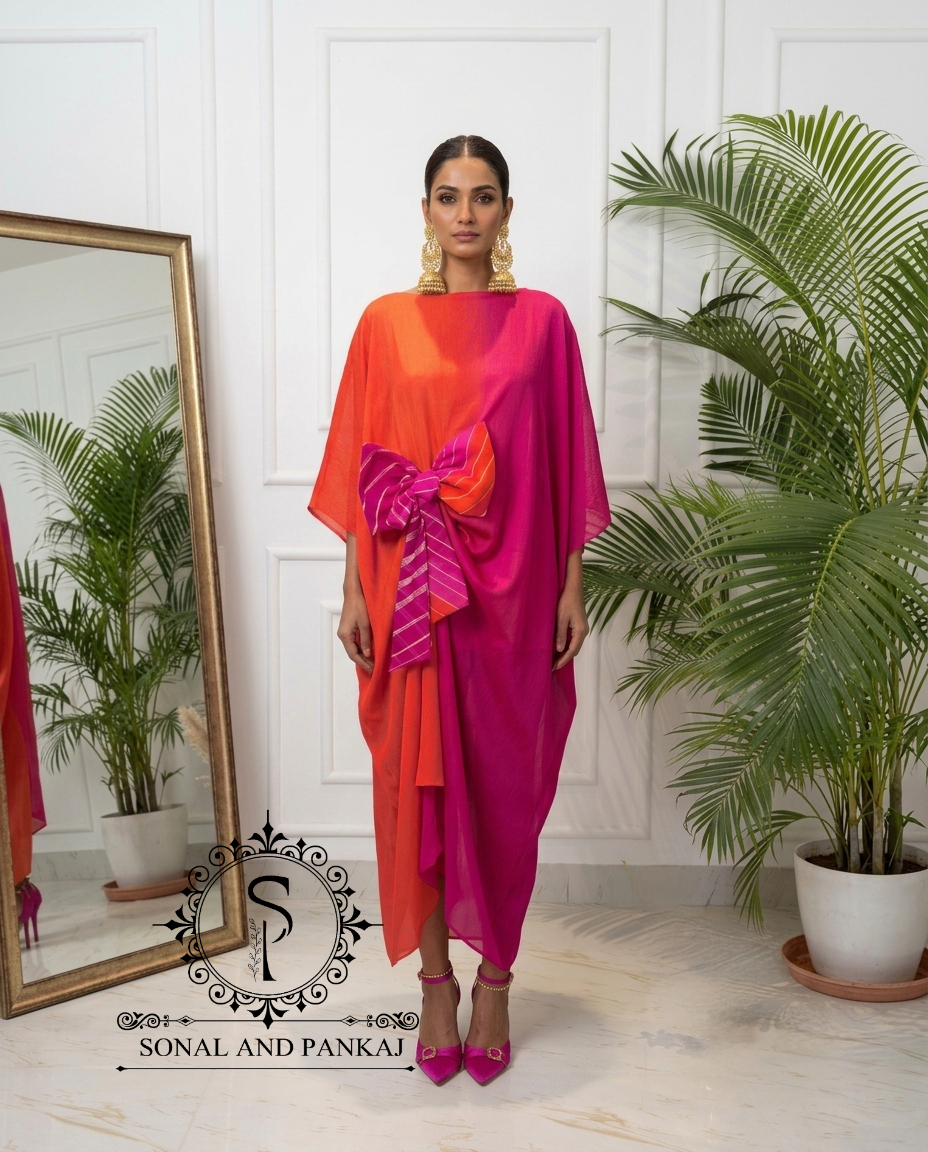 Rangrez - The Designer Ombre Kaftan - RW01788(Orange & Pink)