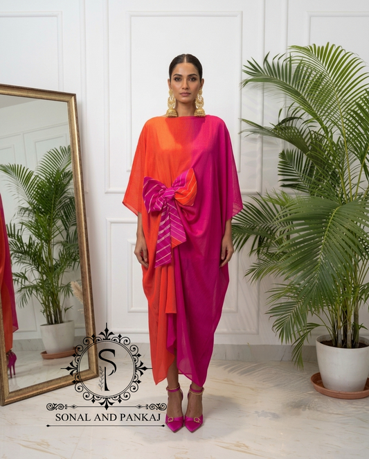 Caftan bleu à imprimé floral - RW01098