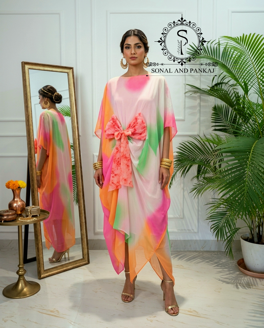 Caftan bleu à imprimé floral - RW01098