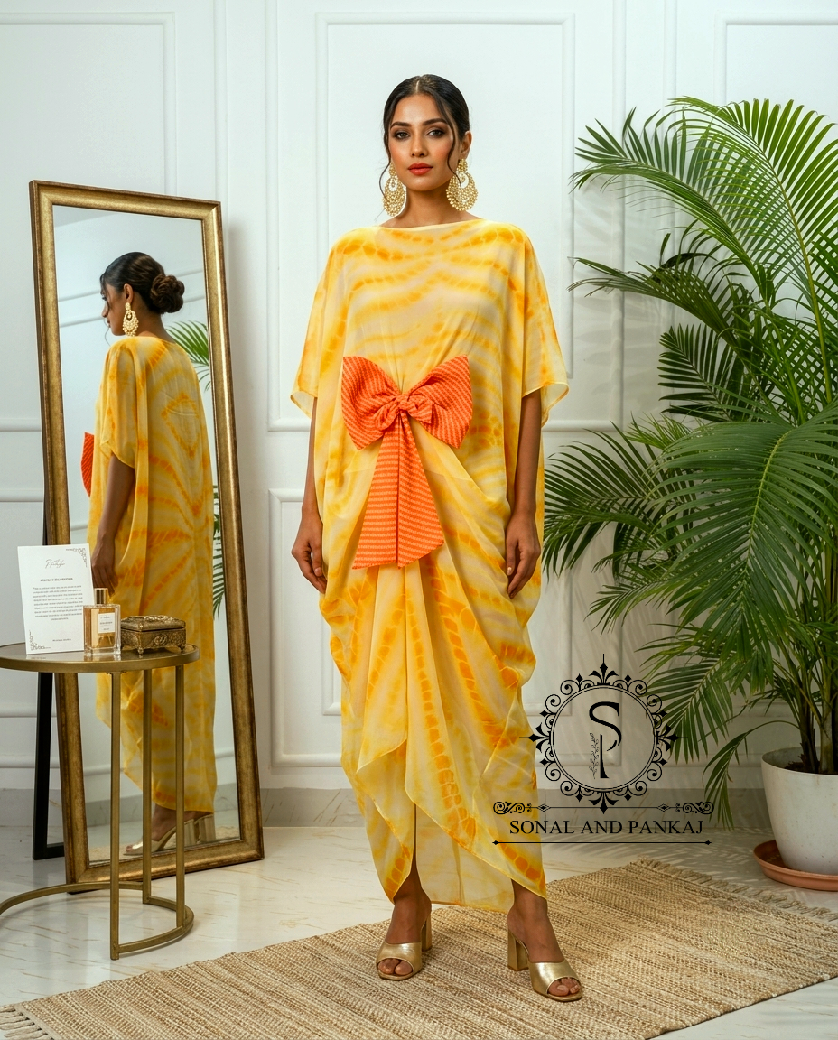 Rangrez - The Designer Yellow Shibori Kaftan - RW01791