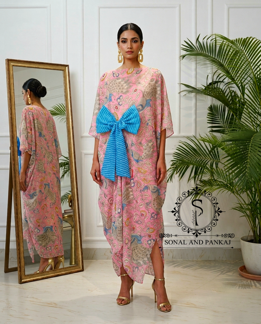 Caftan bleu à imprimé floral - RW01098