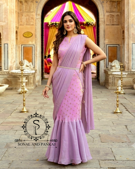 Lusty Lavender Pleated Gown Saree - SA01796