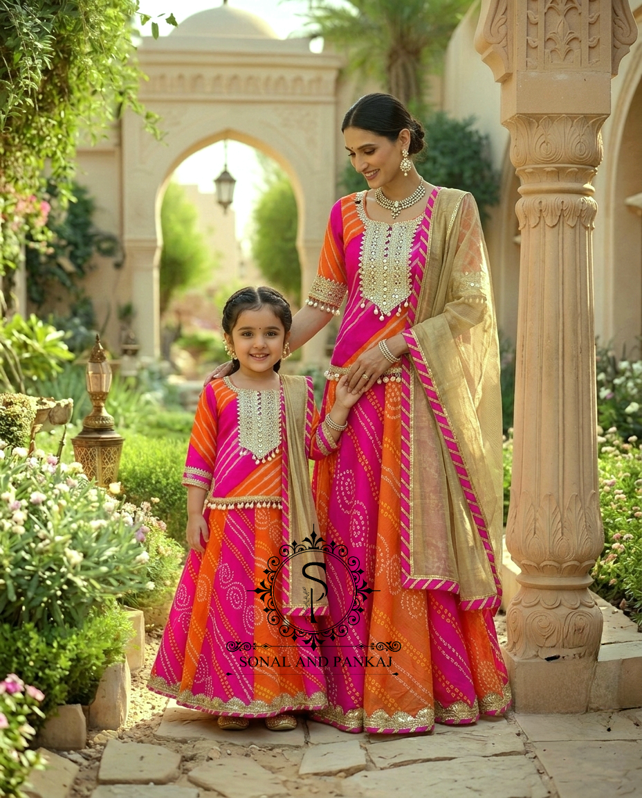 The Utsav Leheriya & Bandhani Mother-Daughter Lehenga - MD01801