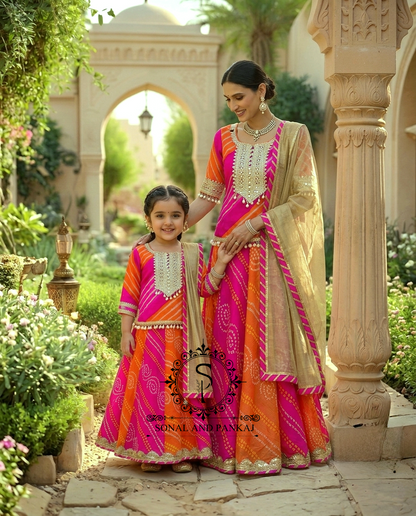 The Utsav Leheriya & Bandhani Mother-Daughter Lehenga - MD01801