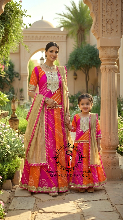 The Utsav Leheriya & Bandhani Mother-Daughter Lehenga - MD01801