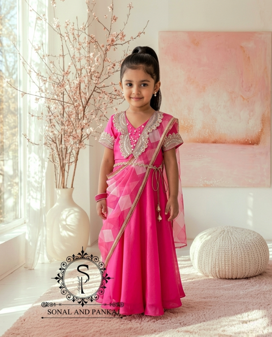 The Indian Barbie Ready To Wear Kids Gown Saree - KD01803