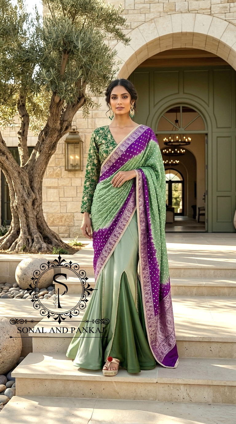 Chemisier à paillettes dorées avec vin prêt à draper Saree- SA00886