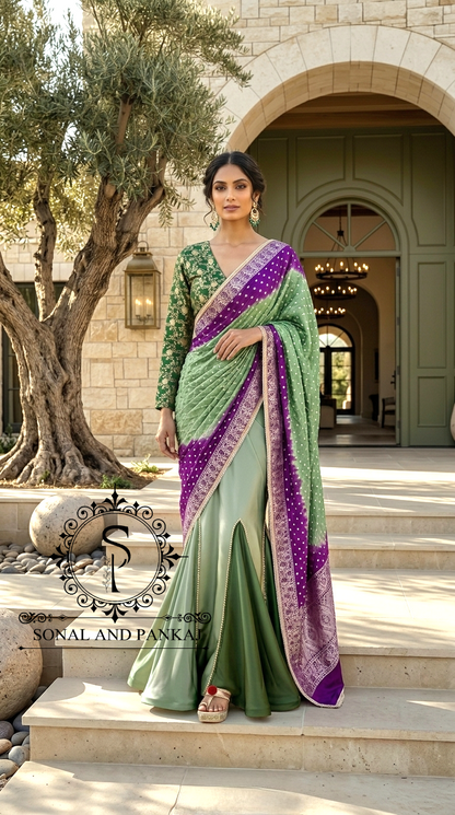 Chemisier à paillettes dorées avec vin prêt à draper Saree- SA00886