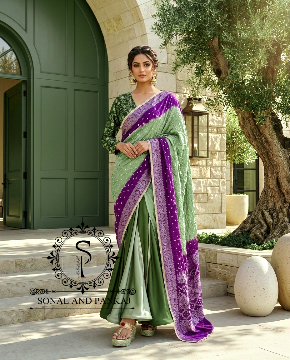 Chemisier à paillettes dorées avec vin prêt à draper Saree- SA00886