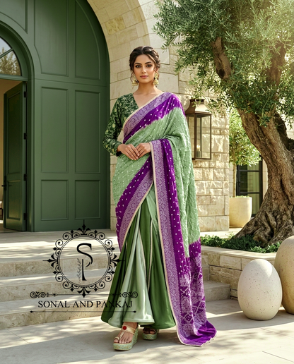 Chemisier à paillettes dorées avec vin prêt à draper Saree- SA00886