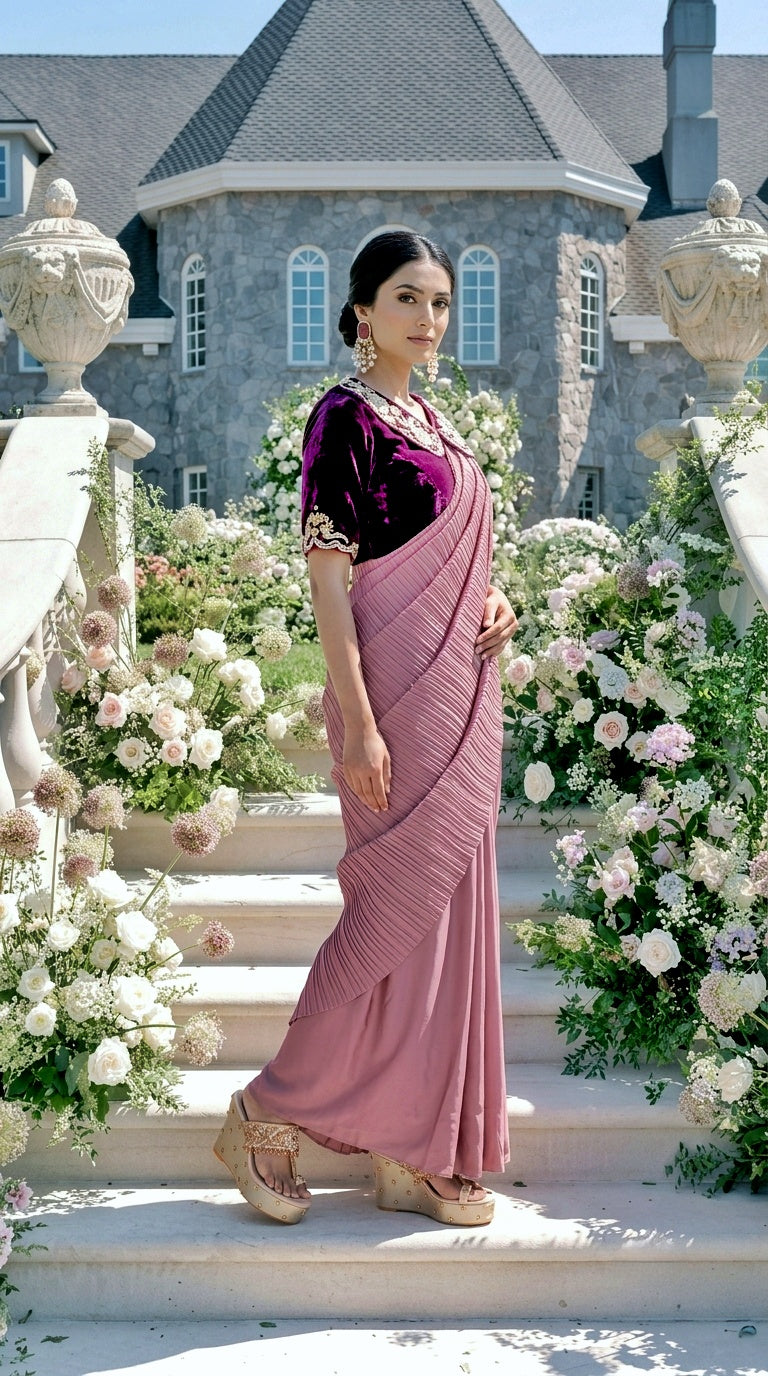 Retro Romance Saree & Blouse Set - SA01805