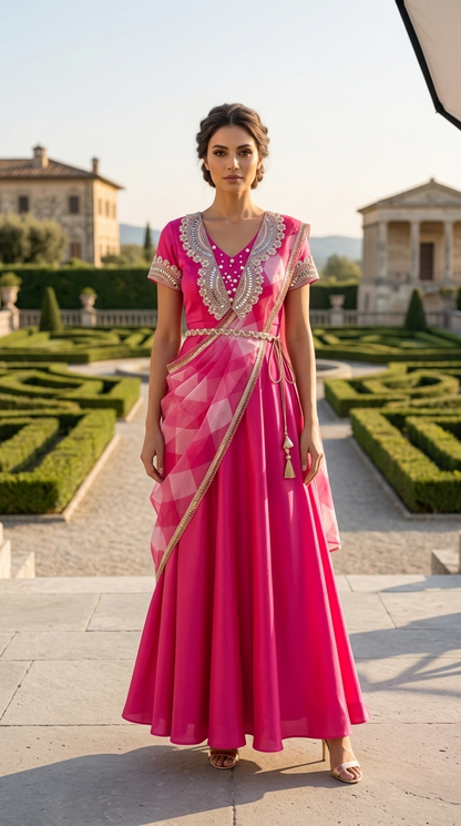 The Imperial Pink Drape Gown Saree - SA01808