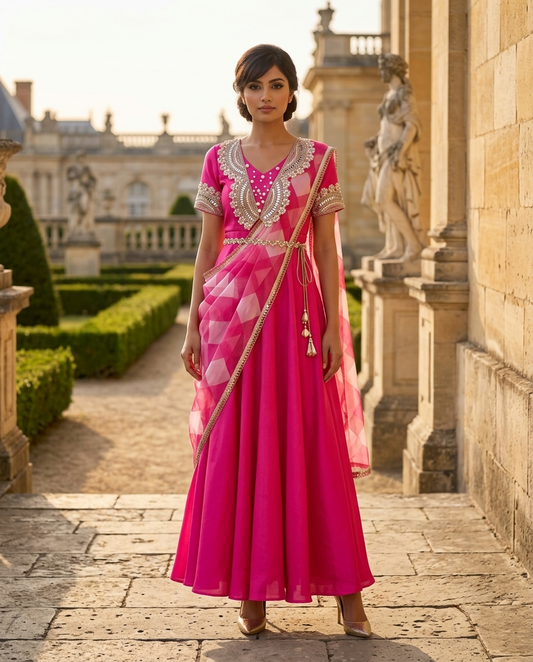 The Imperial Pink Drape Gown Saree - SA01808