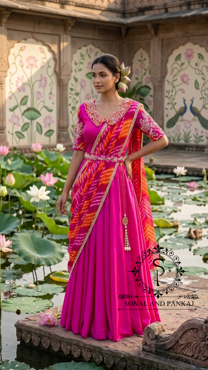 Saree de robe prêt-à-porter brodé à la main violet - SA01206